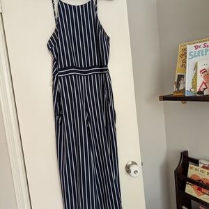 Navy and White Striped Jumpsuit